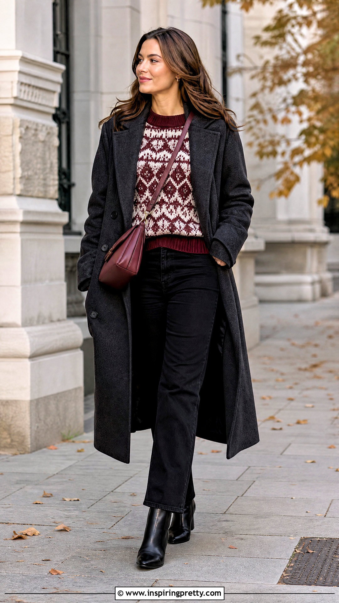 Burgundy And White Sweater With Black Jeans - 25 burgundy and white top outfit ideas