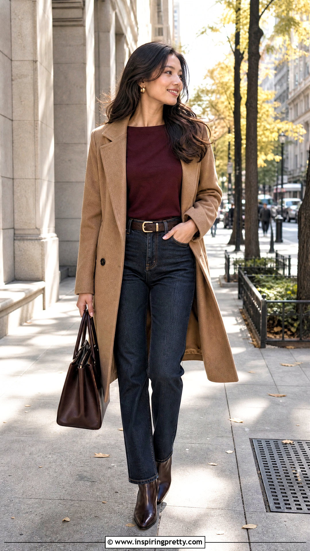 Burgundy Boat Neck Top With Dark Wash Jeans - 50 boat neck top outfits