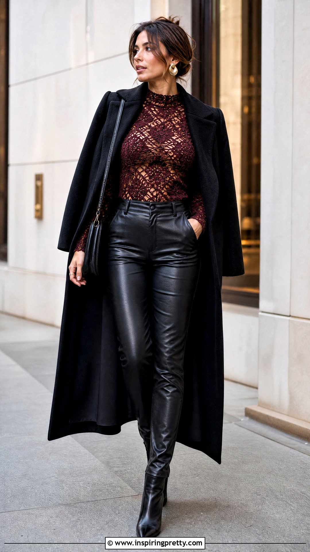 Burgundy Crochet Lace Top With Black Leather Pants - 20 Crochet Lace Top In Burgundy outfit ideas