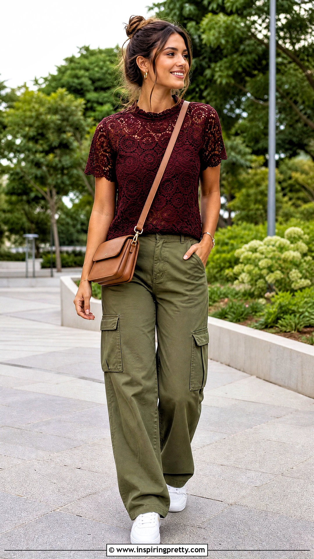 Burgundy Crochet Lace Top With Olive Cargo Pants - 20 Crochet Lace Top In Burgundy outfit ideas