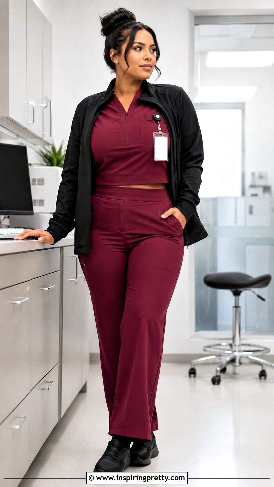 Burgundy Crop Top Scrubs With Wide Leg Pants - 25 crop top scrubs