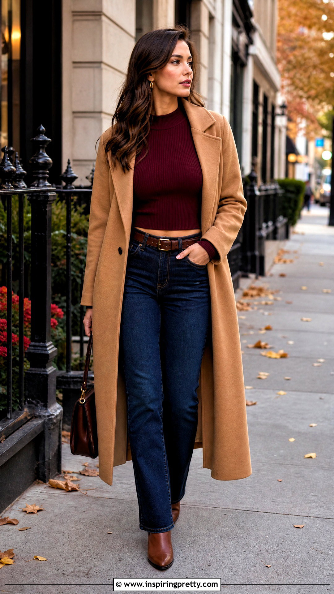 Burgundy Crop Top With Dark Jeans - 50 crop top outfits with jeans