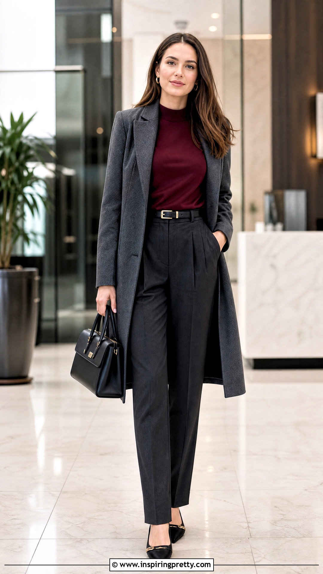 Burgundy Full Sleeve Top With Gray Trousers - 50 full sleeve top outfits