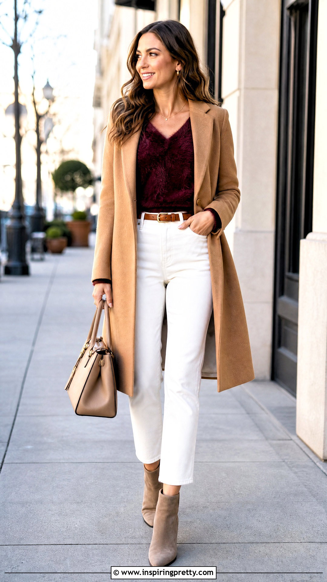 Burgundy Fur Top With White Jeans - 25 burgundy fur top outfit ideas