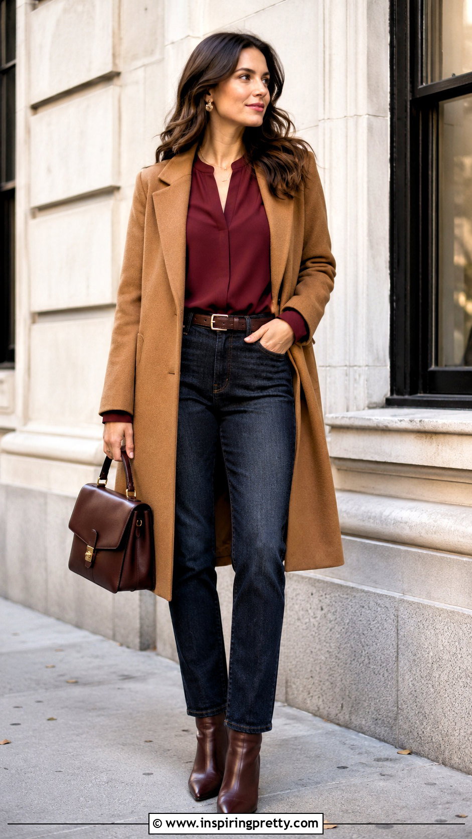 Burgundy Georgette Top With Dark Wash Jeans - 50 georgette tops western outfits