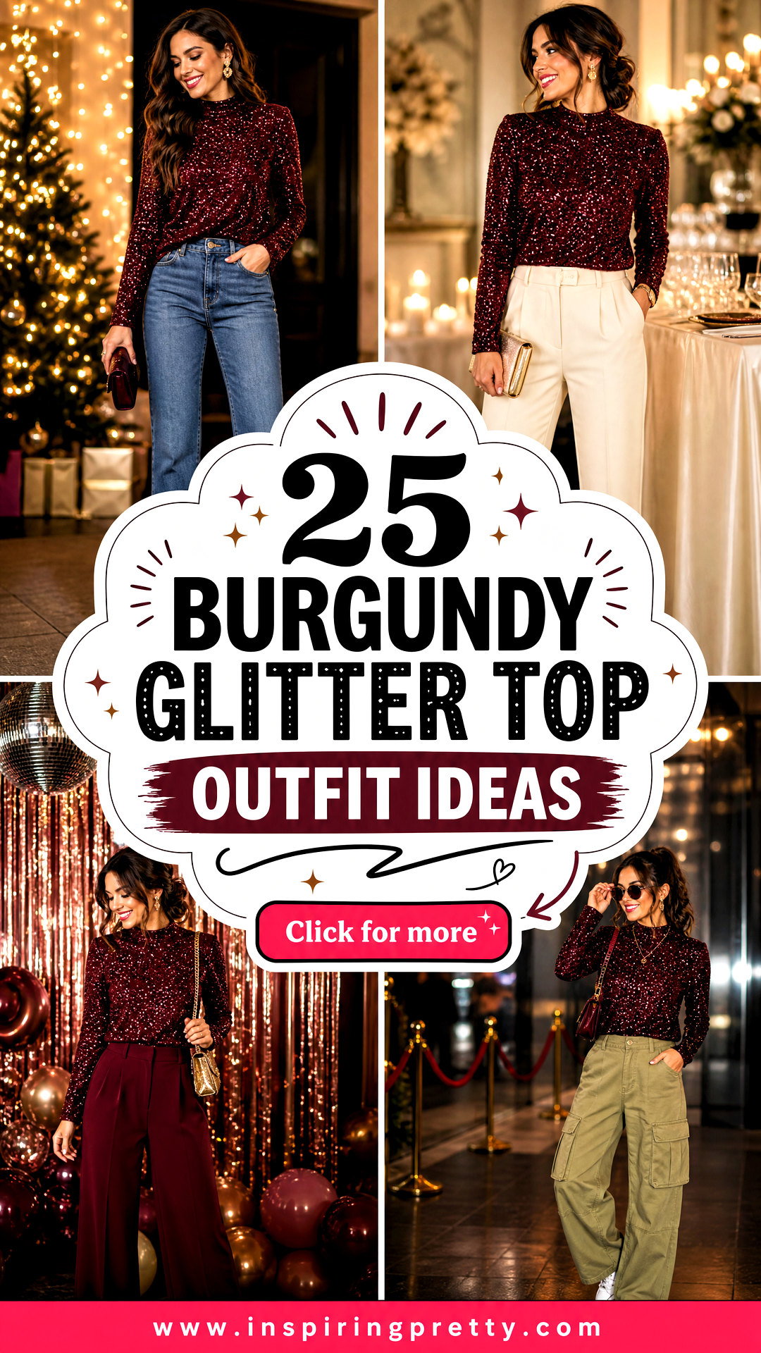 25 Burgundy Glitter Top Outfit Ideas for Festive Party Looks - 25 Burgundy Glitter Top Outfit Ideas for Festive Party Looks