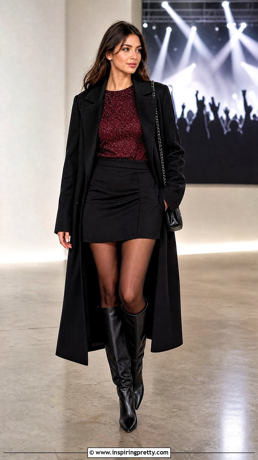 Burgundy Glitter Top With Black Mini Skirt - 25 burgundy glitter top outfit ideas