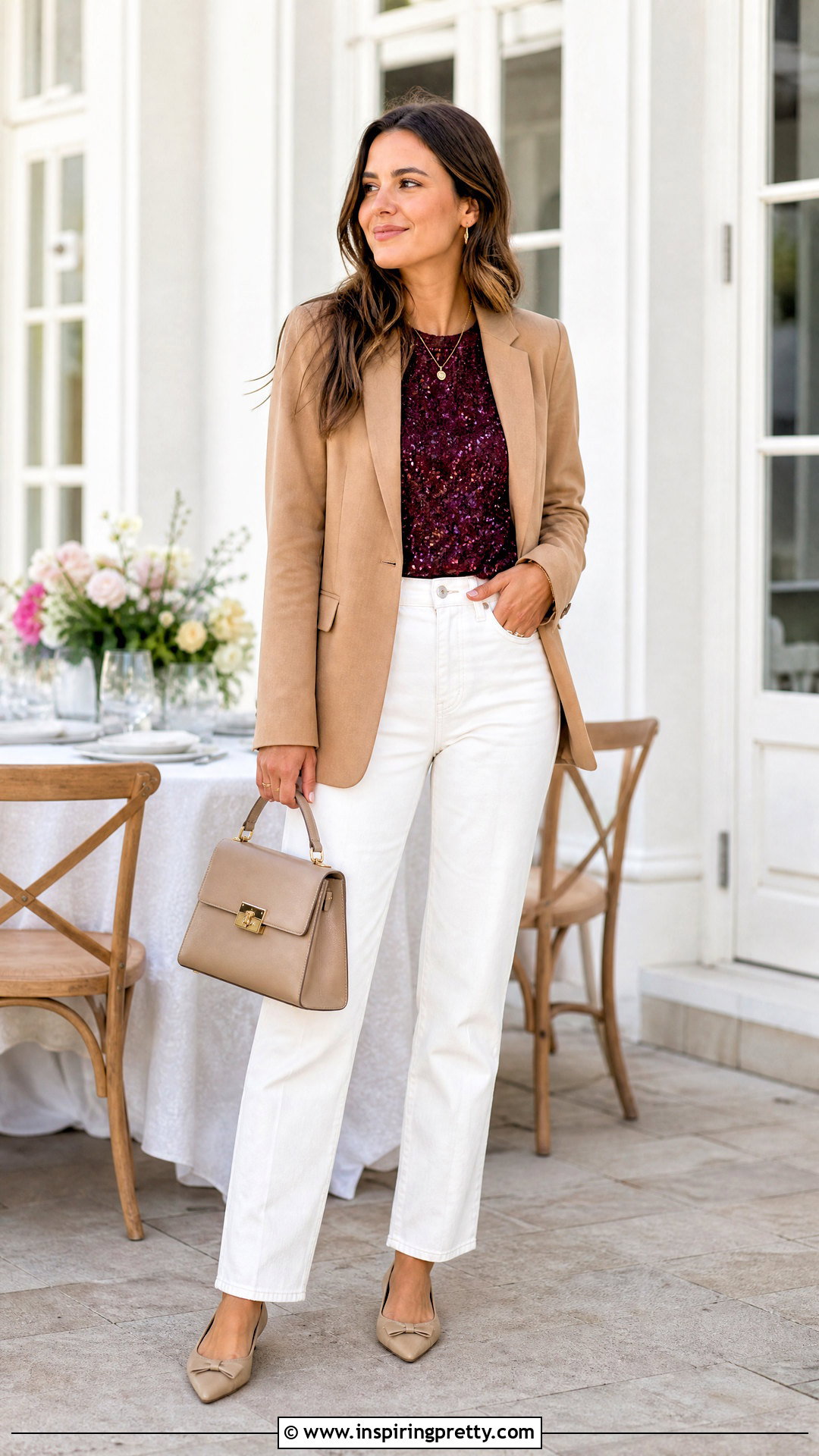 Burgundy Glitter Top With White Jeans - 25 burgundy glitter top outfit ideas