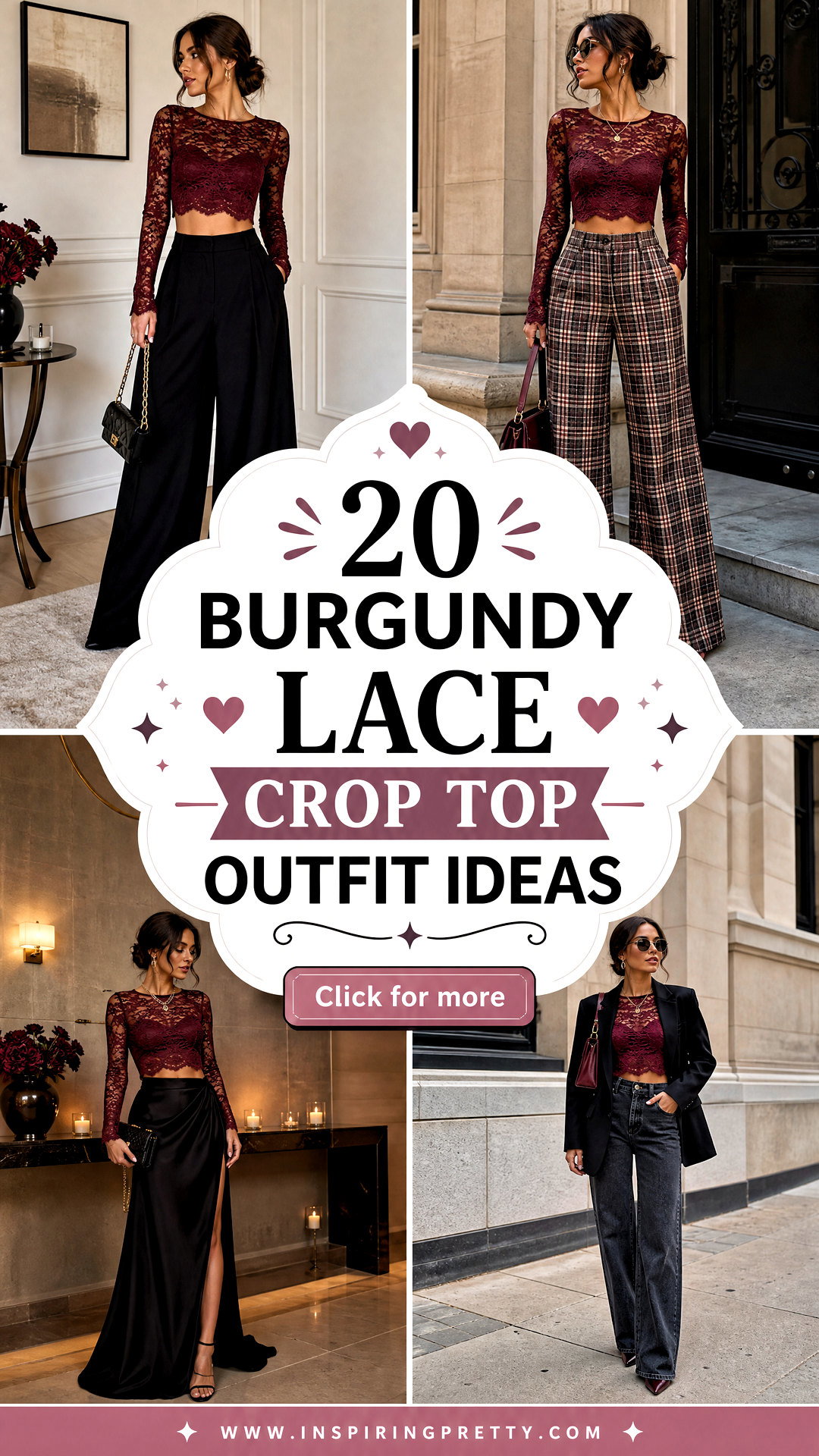20 Burgundy Lace Crop Top Outfit Ideas for Romantic Evenings - 20 Burgundy Lace Crop Top Outfit Ideas for Romantic Evenings
