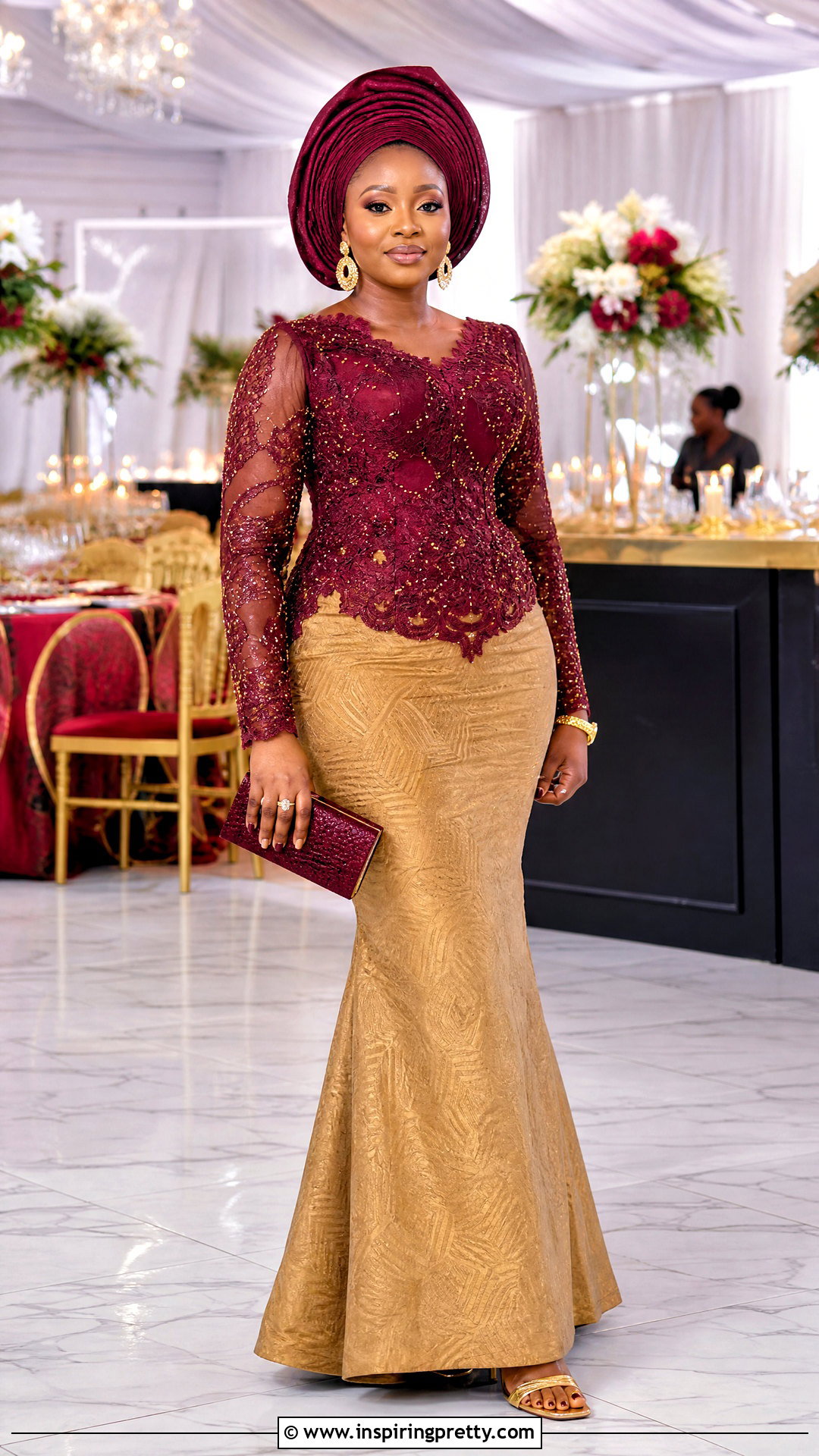 Burgundy Lace Top And Gold Skirt - 50 skirt and top lace styles