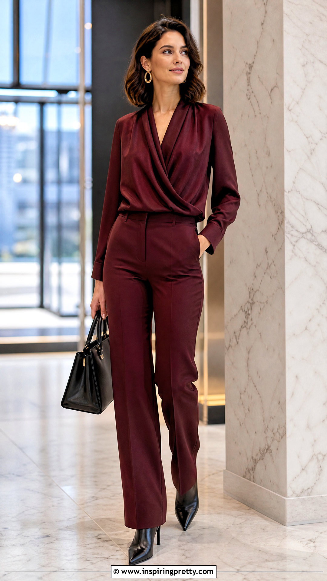 Burgundy Long Sleeve Top And Pants Set - 50 top and pants set