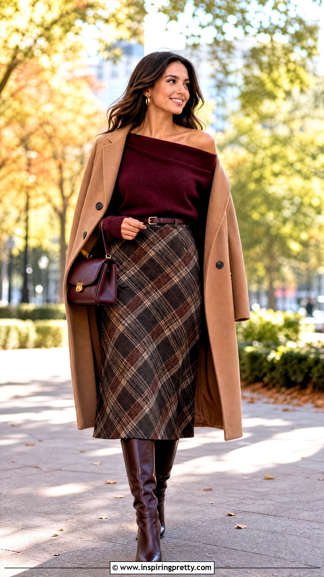 Burgundy Off Shoulder Top With Plaid Skirt - 50 off shoulder top with skirt outfit ideas