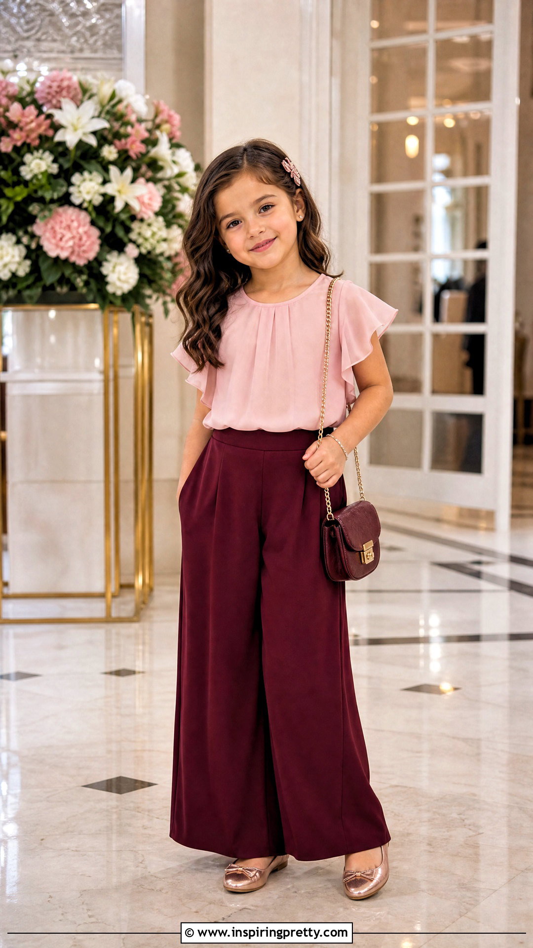 Burgundy Palazzo With Blush Pink Top - 50 kids plazo with tops