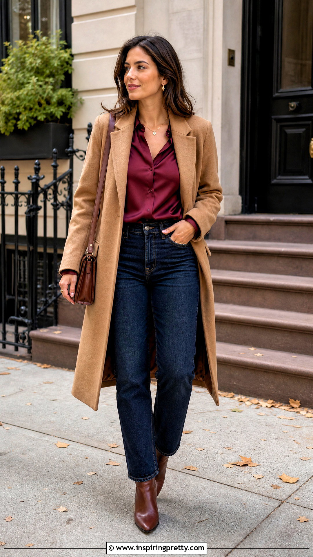 Burgundy SHEIN Top With Dark Wash Jeans - 50 shein tops outfit ideas