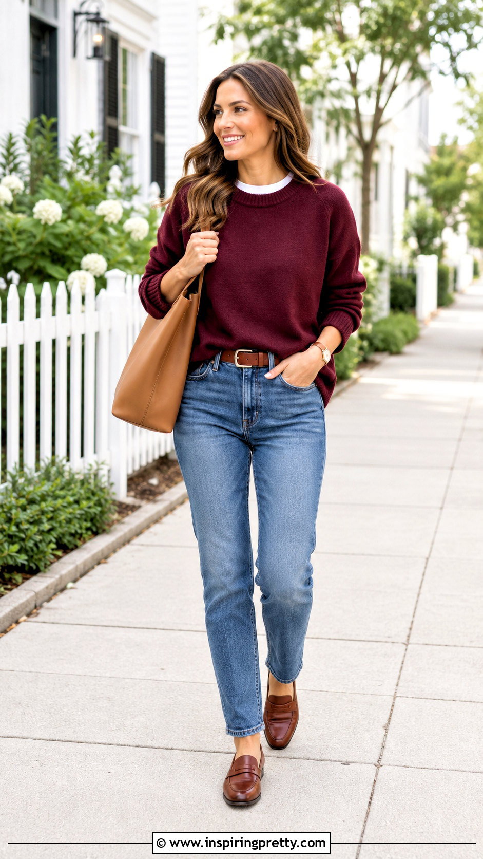 Burgundy Sweater With Blue Jeans - 50 burgundy top outfit ideas