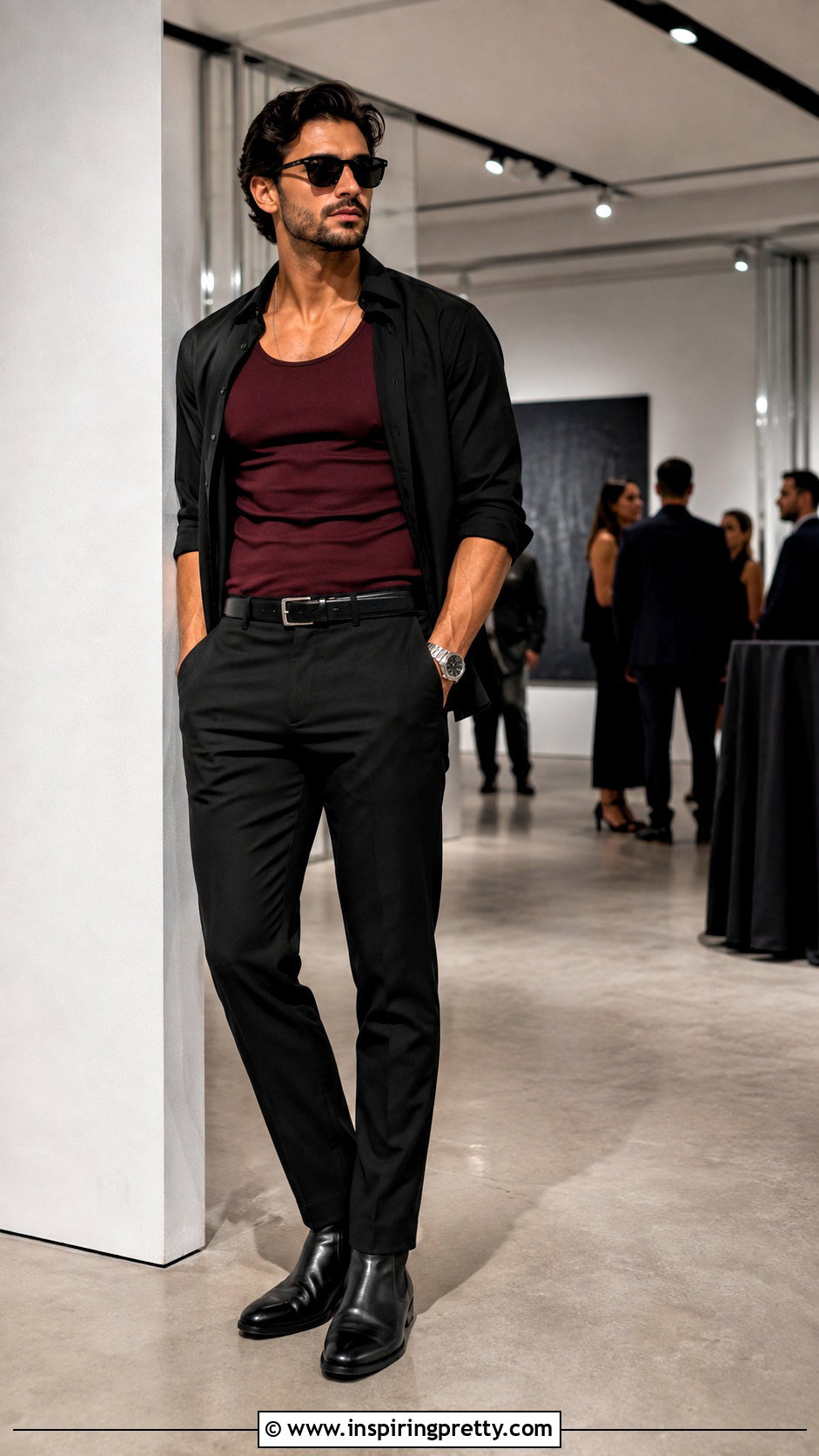 Burgundy Tank Top With Black Trousers - 25 Michele Morrone Tank Top outfit ideas