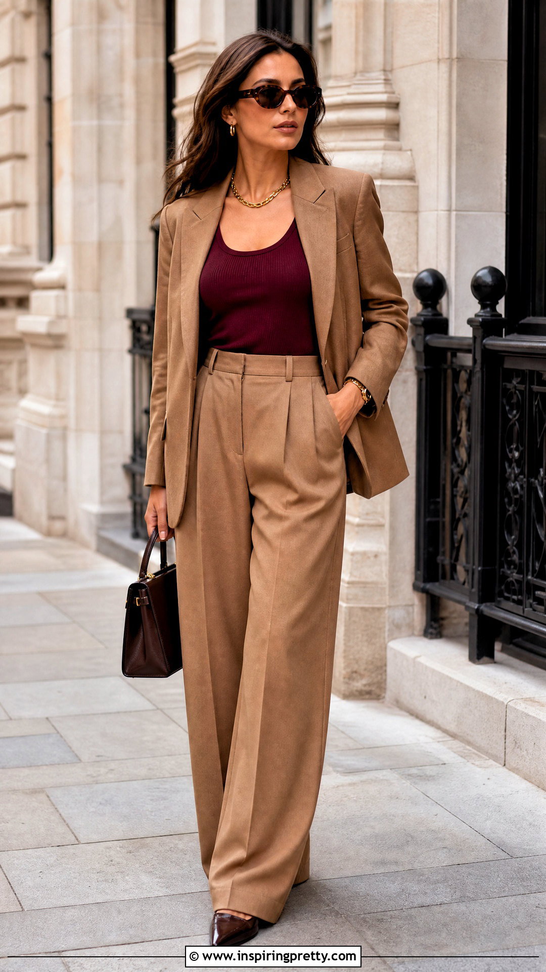Burgundy Tank Top With Camel Trousers - 20 Tank Top Color Options