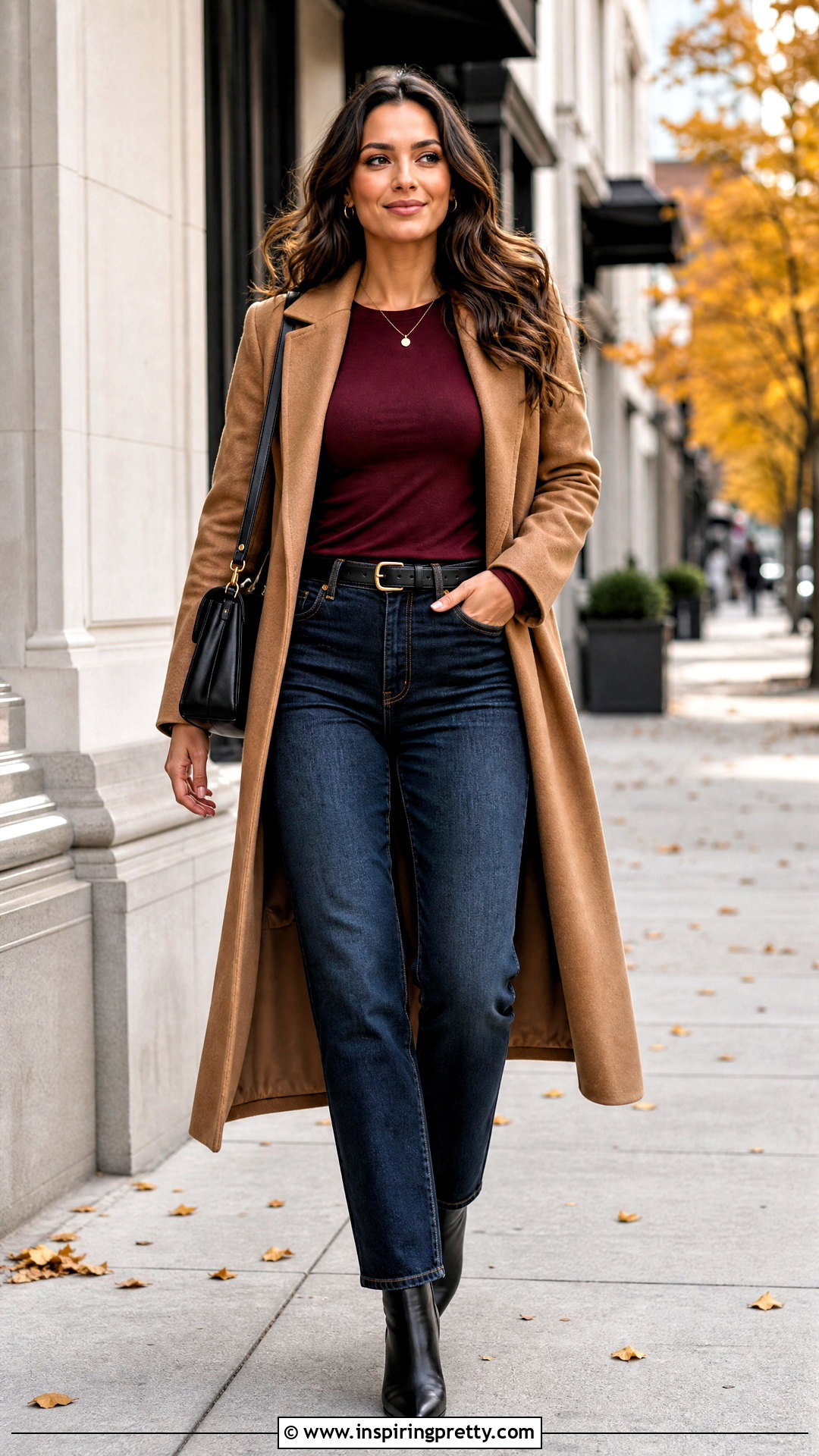 Burgundy Top With Dark Wash Jeans - 50 basic tops outfit ideas