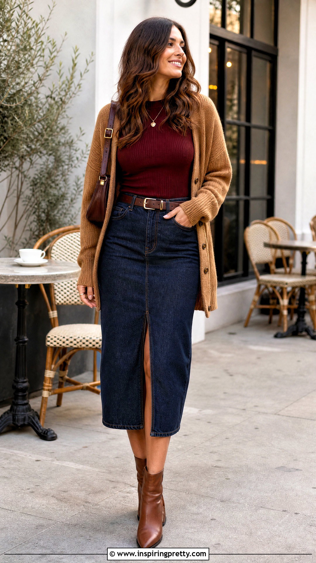 Burgundy Top With Denim Skirt - 50 burgundy top outfit ideas