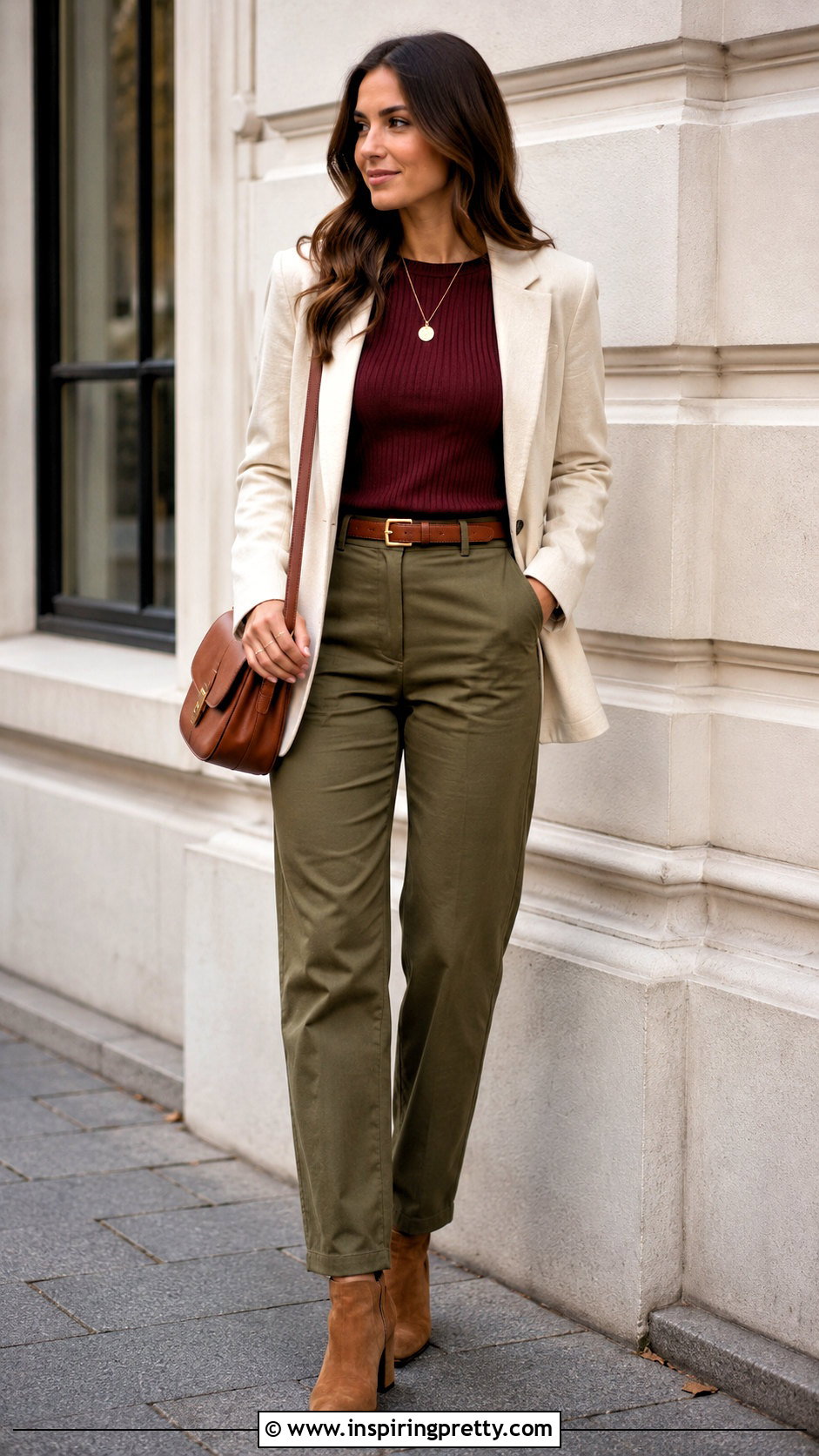 Burgundy Top With Olive Pants - 50 burgundy top outfit ideas