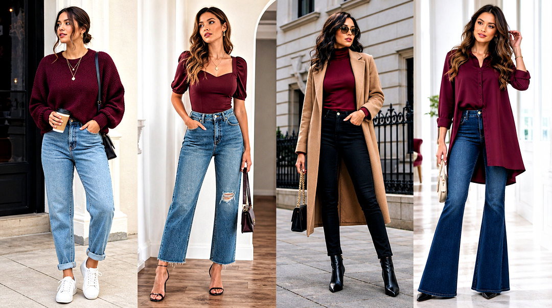 50 Burgundy Top and Jeans Outfit Ideas for Chic Fall Style