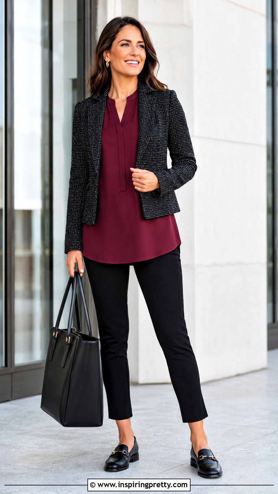 Burgundy Tunic Top With Black Ponte Pants - 20 burgundy tunic top outfit ideas
