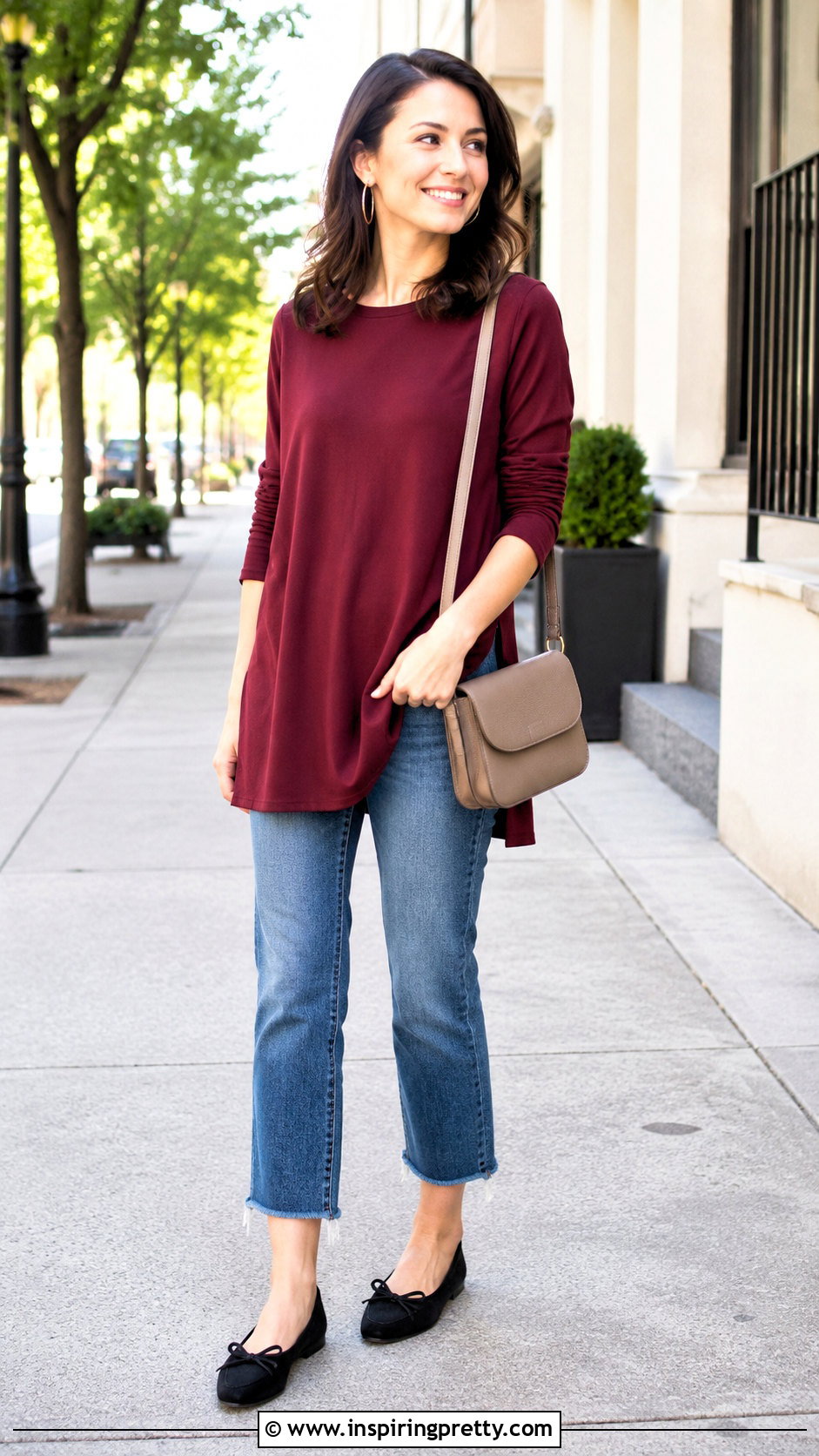 Burgundy Tunic Top With Cropped Jeans - 20 burgundy tunic top outfit ideas