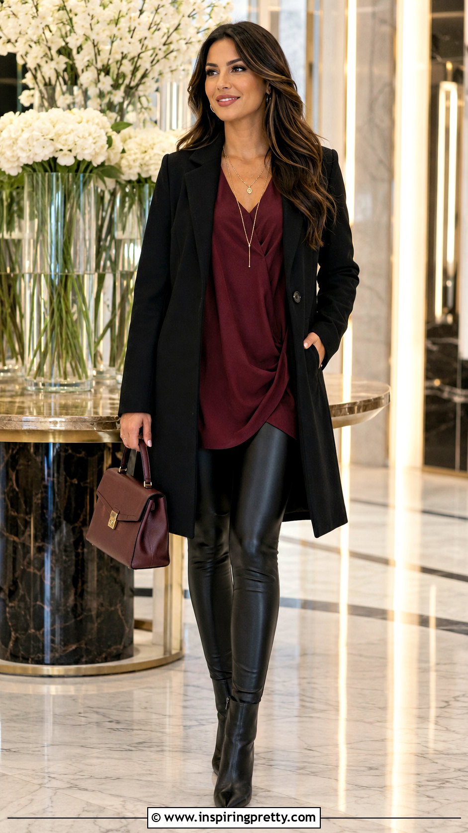 Burgundy Tunic Top With Faux Leather Leggings - 20 burgundy tunic top outfit ideas