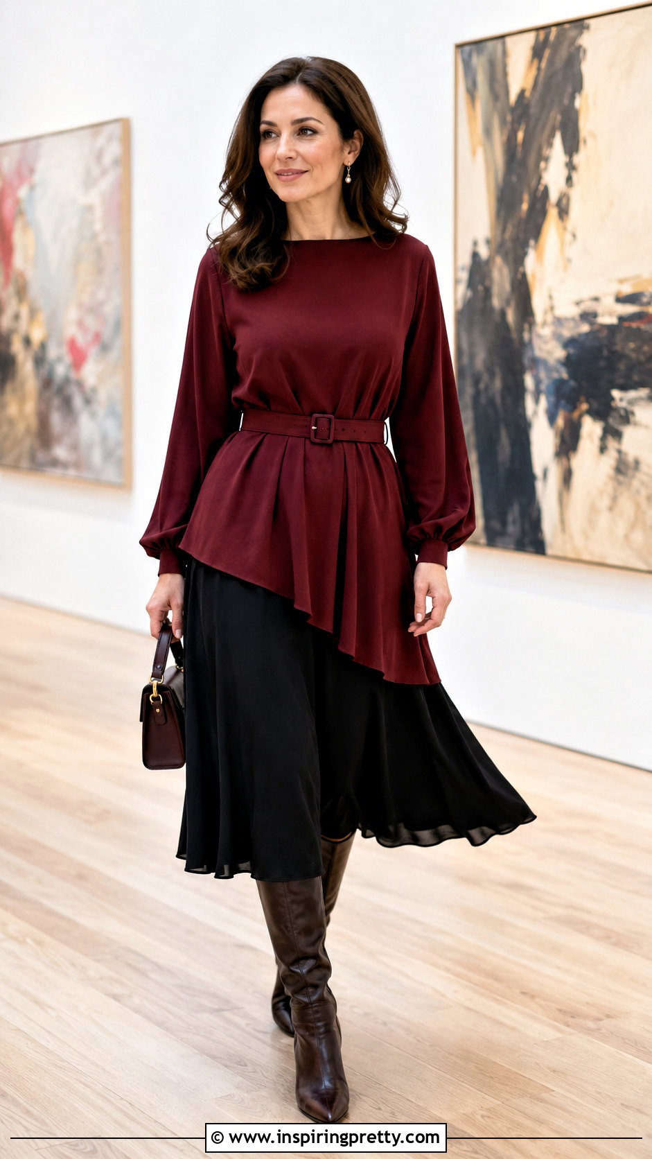 Burgundy Tunic Top With Midi Skirt - 20 burgundy tunic top outfit ideas