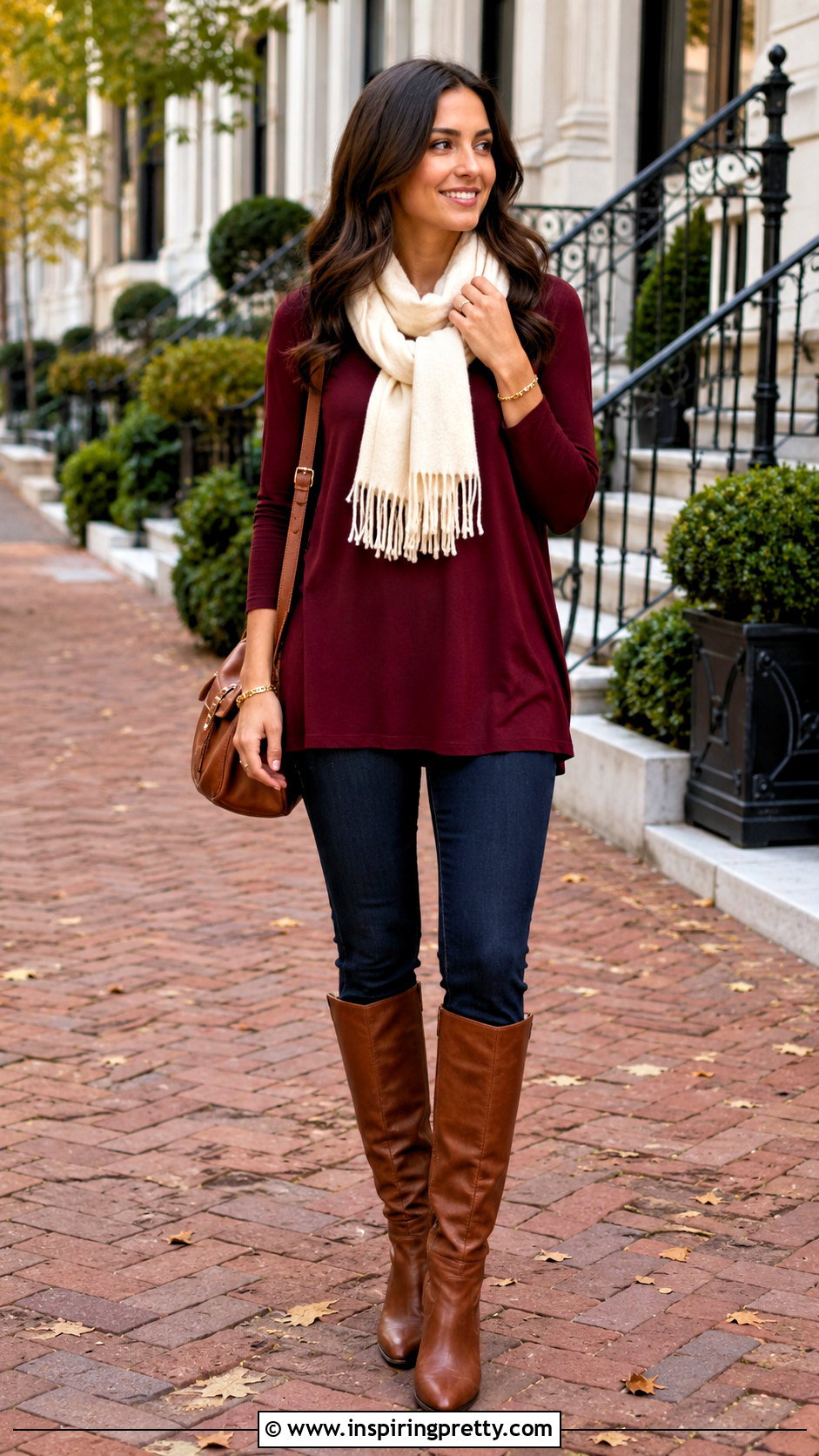 Burgundy Tunic Top With Navy Jeans And Tall Boots - 20 burgundy tunic top outfit ideas