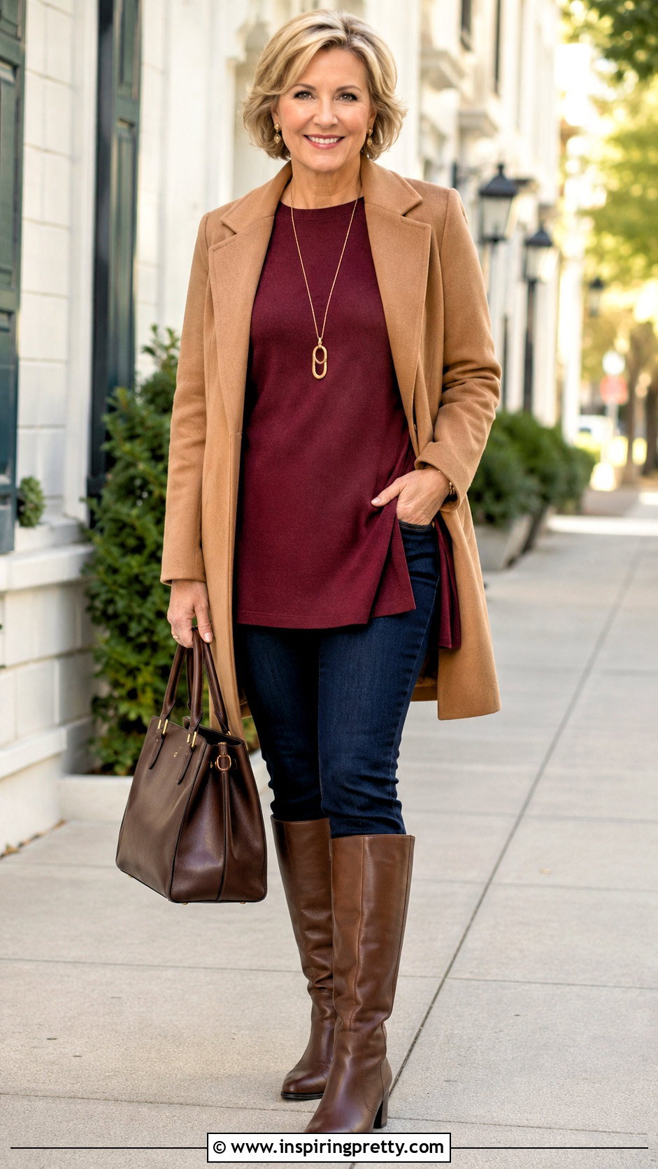 Burgundy Tunic Top With Slim Jeans - 50 burgundy top outfit ideas