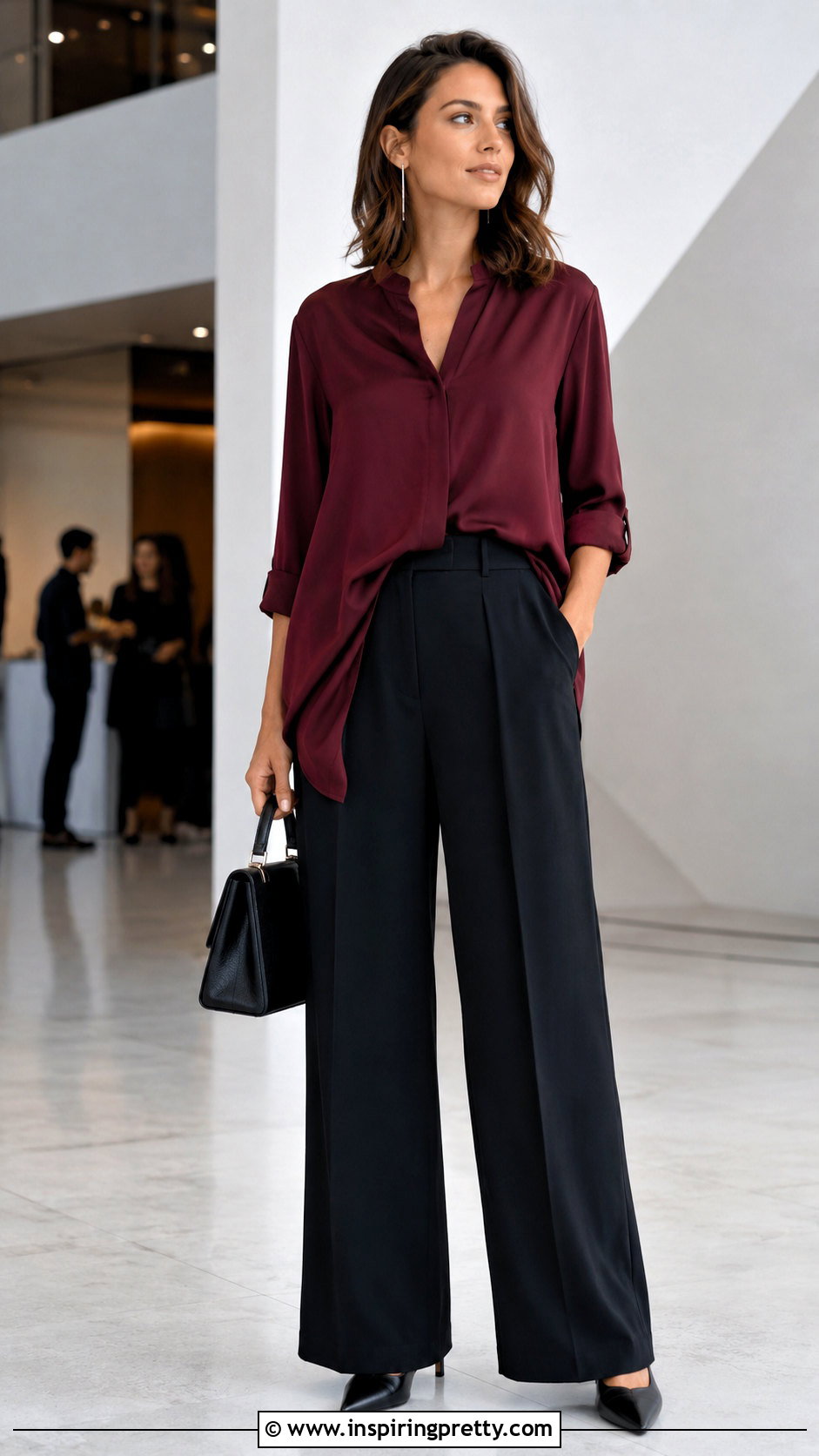 Burgundy Tunic Top With Wide Leg Trousers - 20 burgundy tunic top outfit ideas