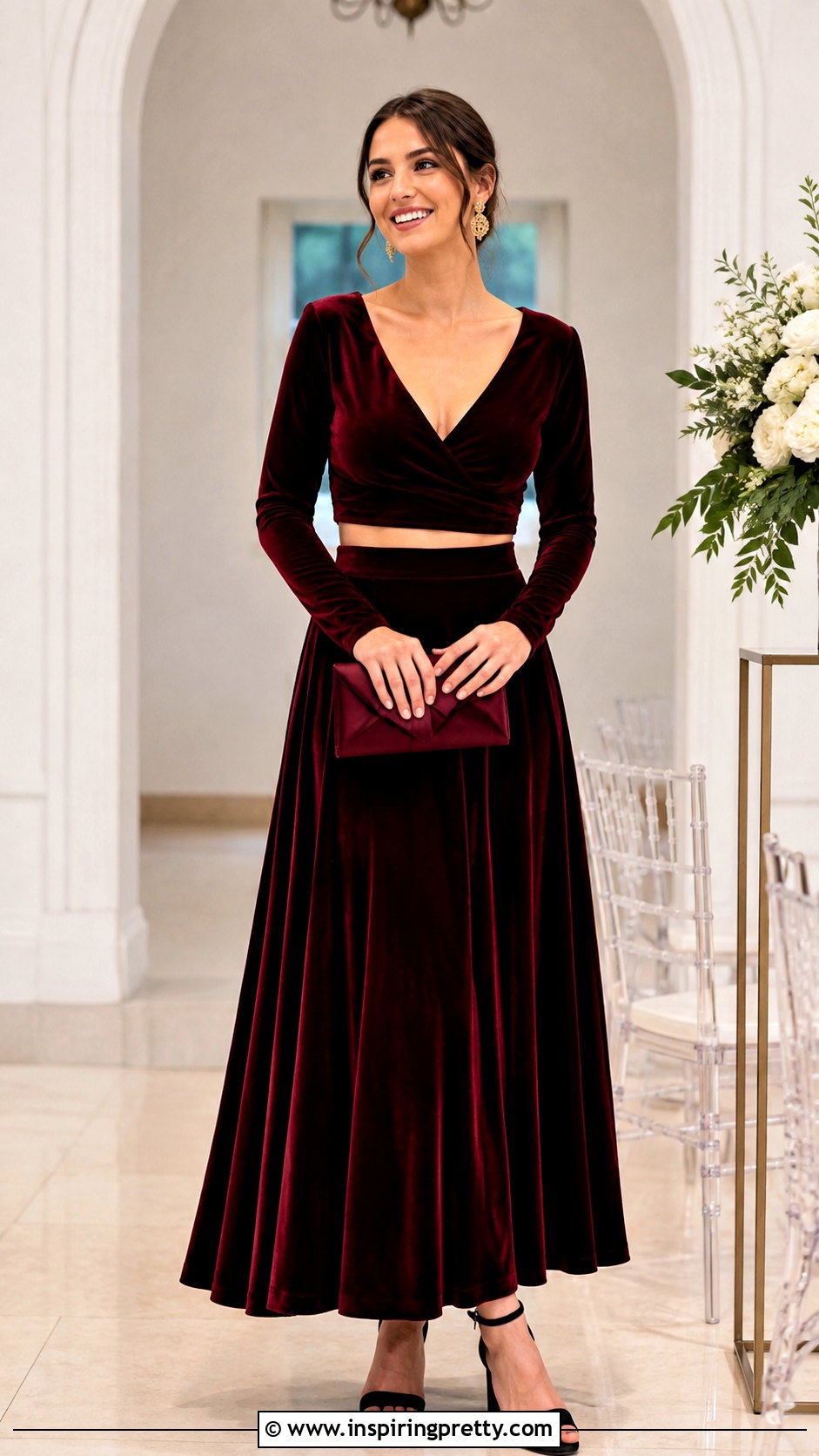 Burgundy Velvet Crop Top Bridesmaid Dress - 25 Crop Top Bridesmaid Dress outfit ideas