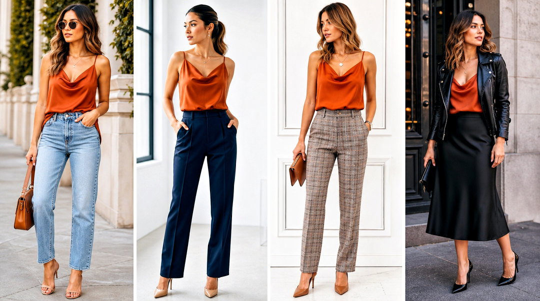 25 Burnt Orange Satin Top Outfit Ideas for Chic Fall Style