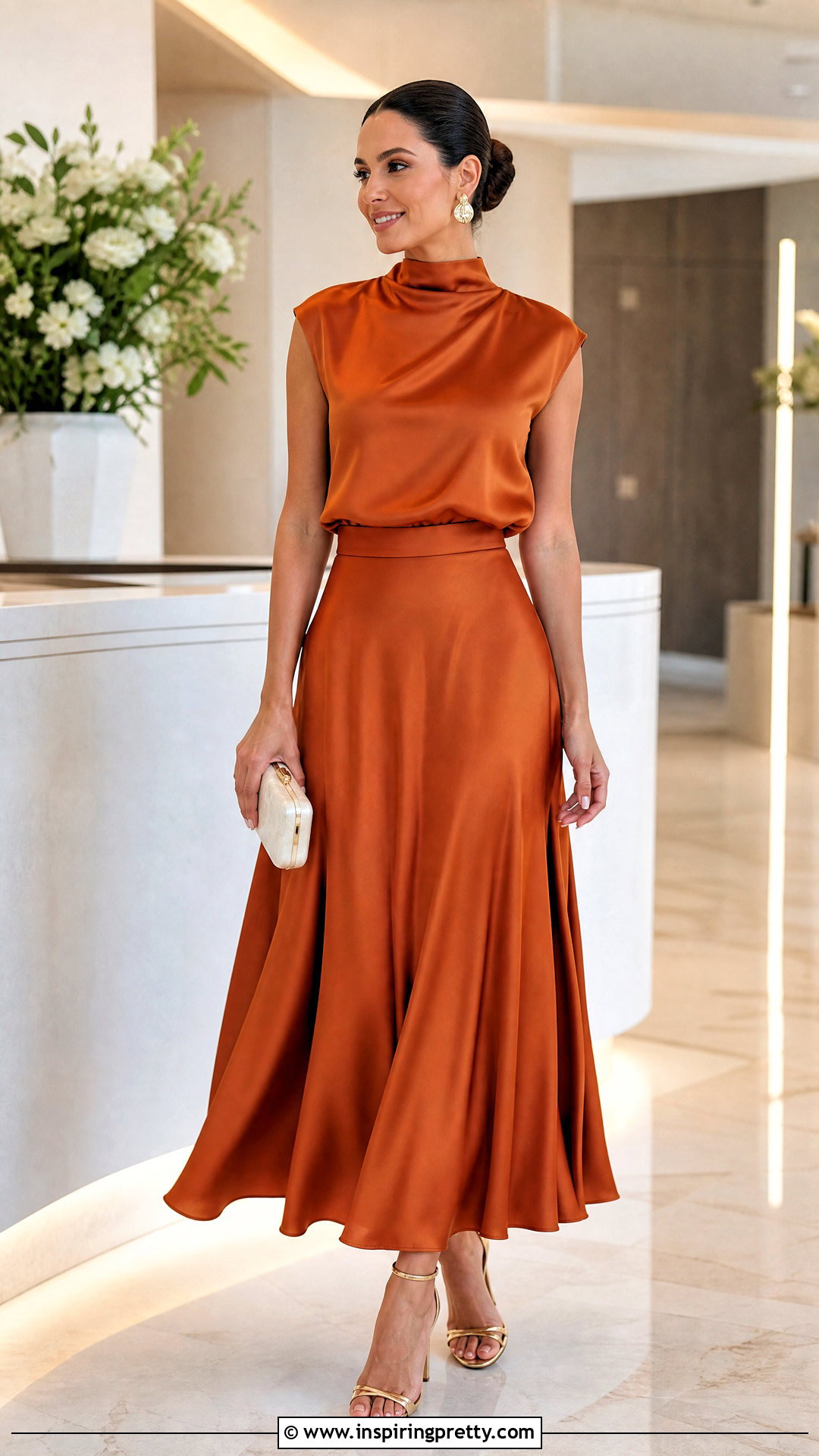 Burnt Orange Satin Top With Matching Satin Skirt - 25 burnt orange satin top outfit ideas