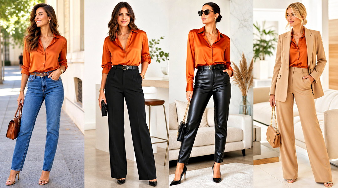 25 Burnt Orange Silk Top Outfit Ideas for Luxe Fall Style