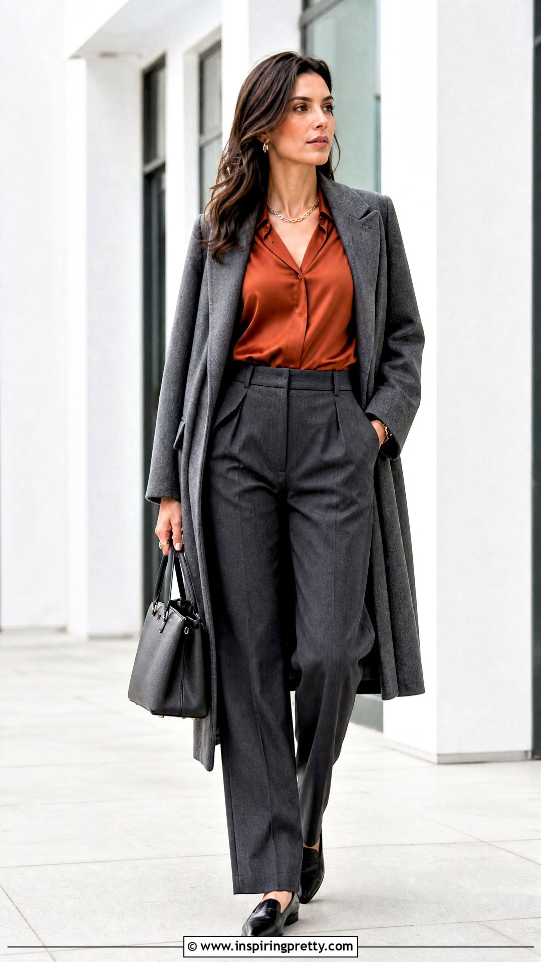 Burnt Orange Silk Top With Gray Tailored Pants - 25 burnt orange silk top outfit ideas