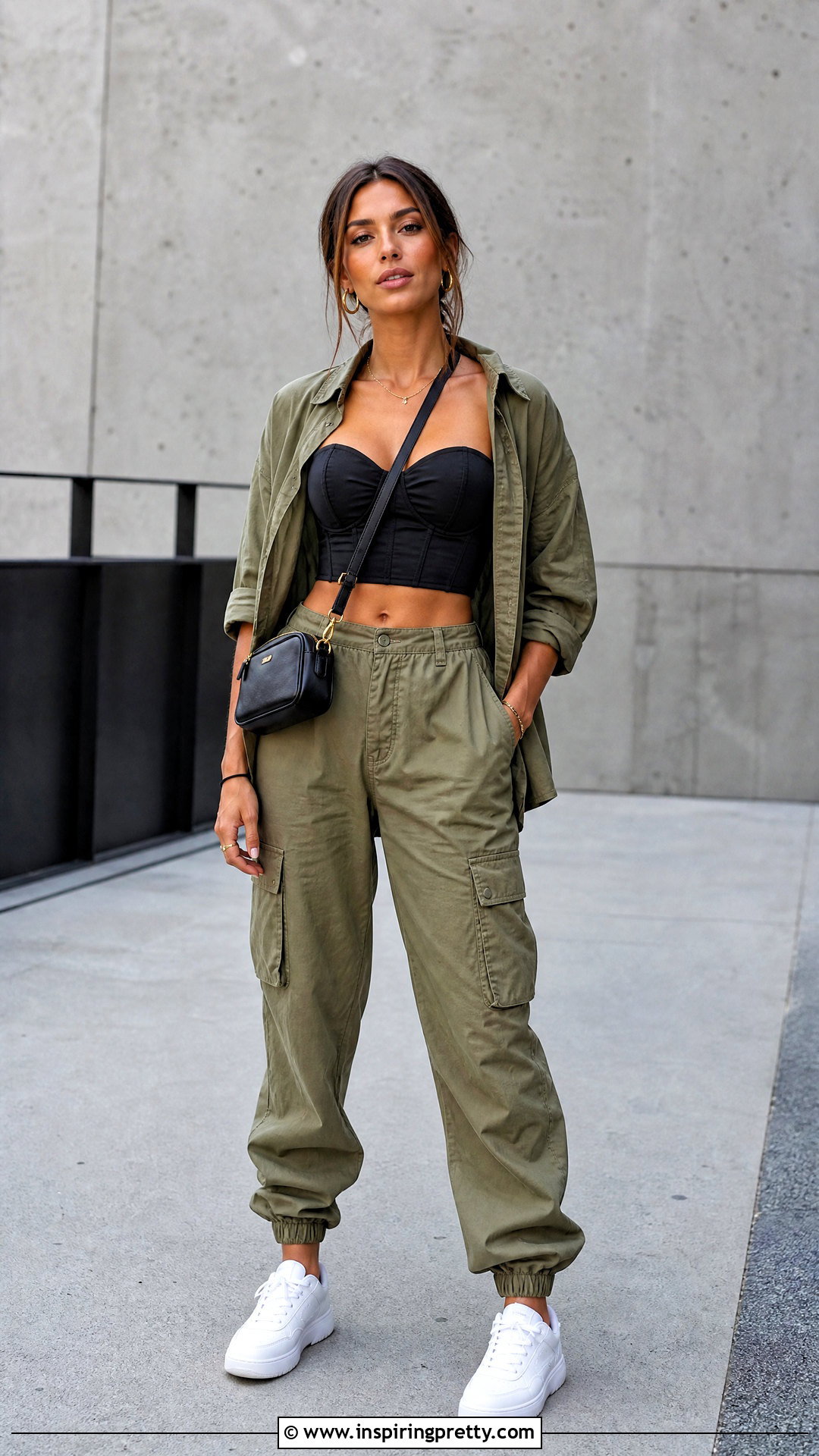 Bustier Crop Top With Cargo Pants And Sneakers - 20 bustier crop top outfits