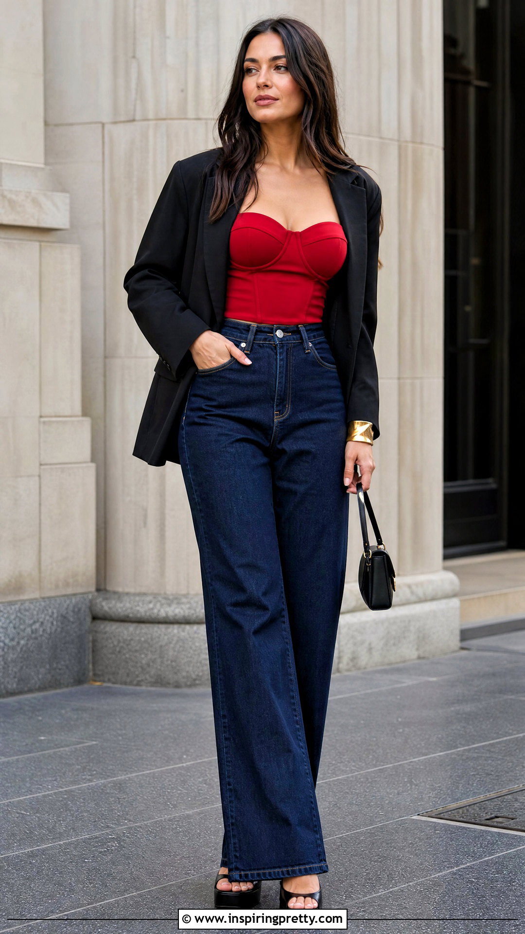 Bustier Going Out Top With Wide Leg Jeans - 50 cute going out tops outfit ideas