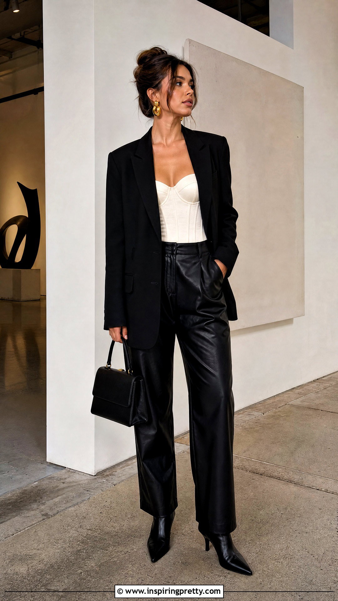 Bustier Tank Top With Faux Leather Pants - 25 bustier tank top outfit ideas