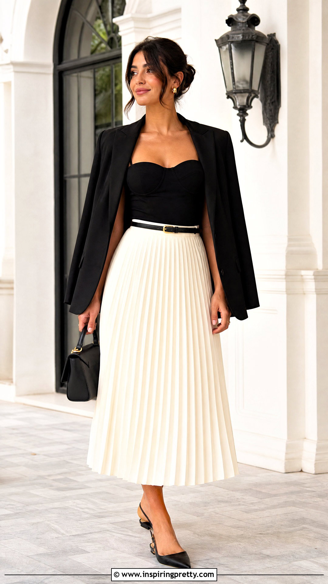 Bustier Tank Top With Pleated Midi Skirt - 25 bustier tank top outfit ideas