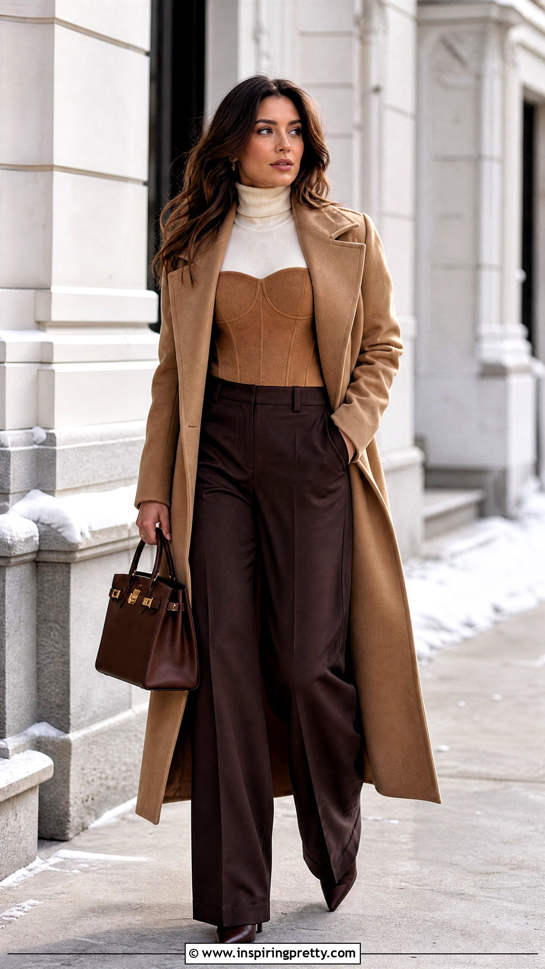 Bustier Top Over A Turtleneck With Wool Trousers And A Coat - 25 bustier top long sleeve outfit ideas