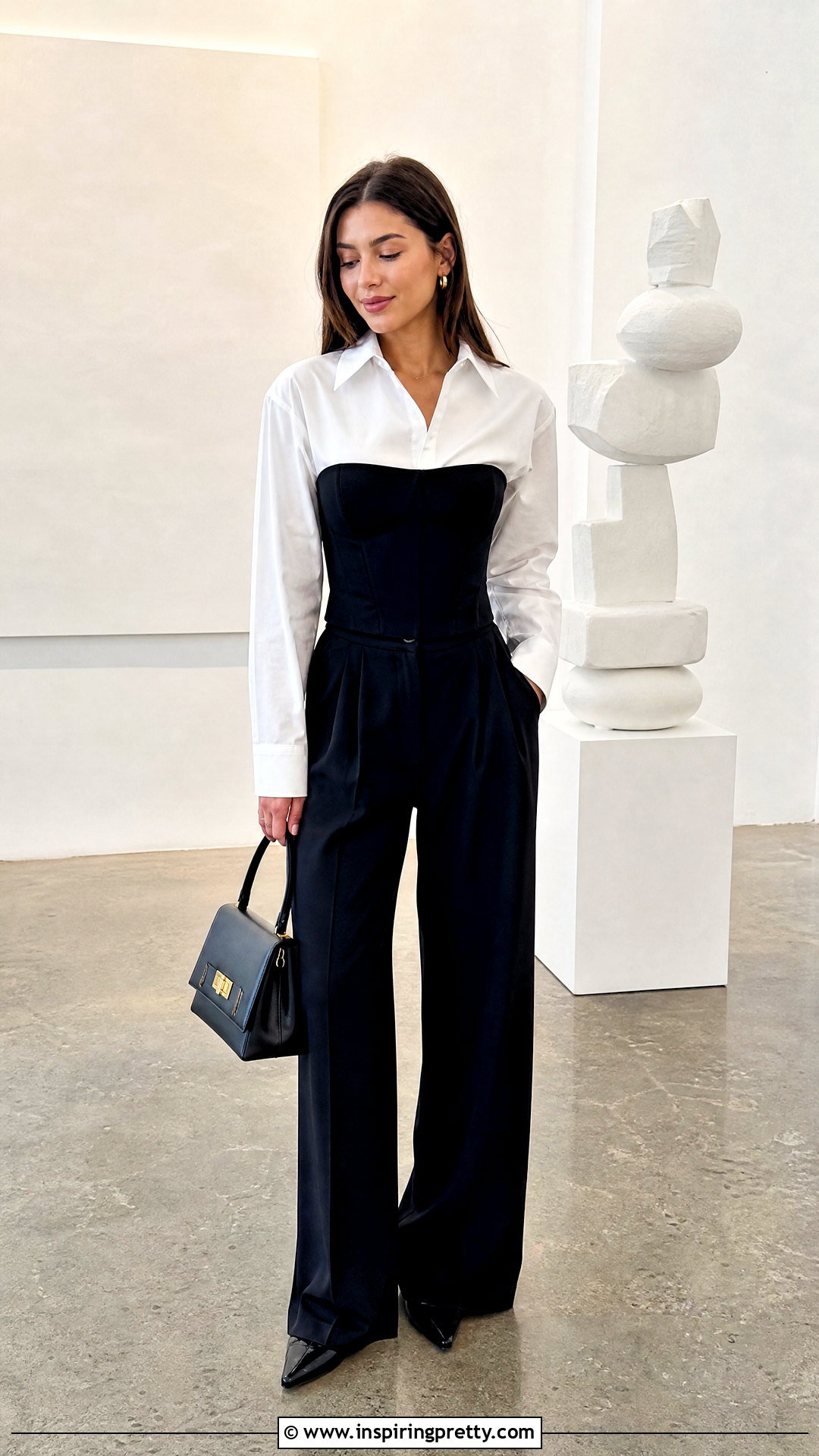 Bustier Top Over White Button Down Outfit - 50 layered tops outfits