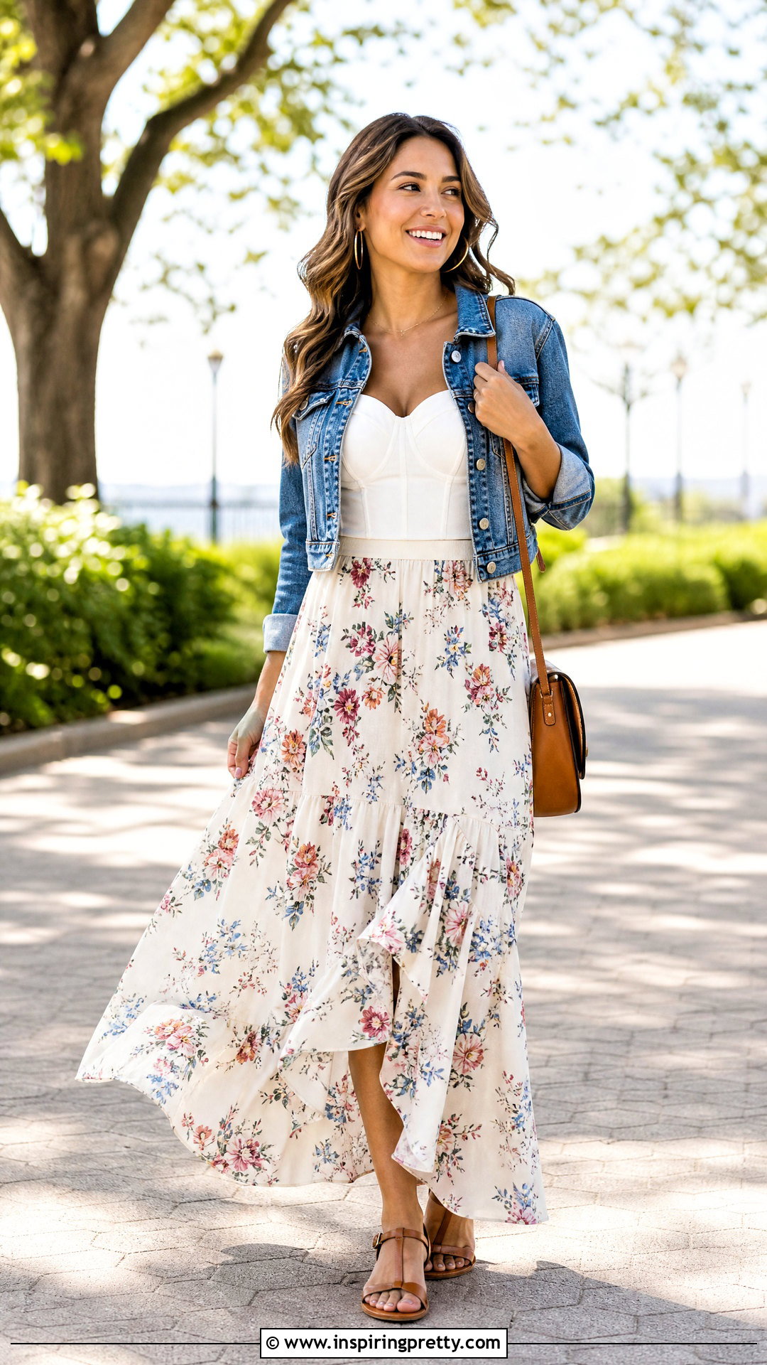 Bustier Top With Denim Jacket And Maxi Skirt - 50 bustier top outfits