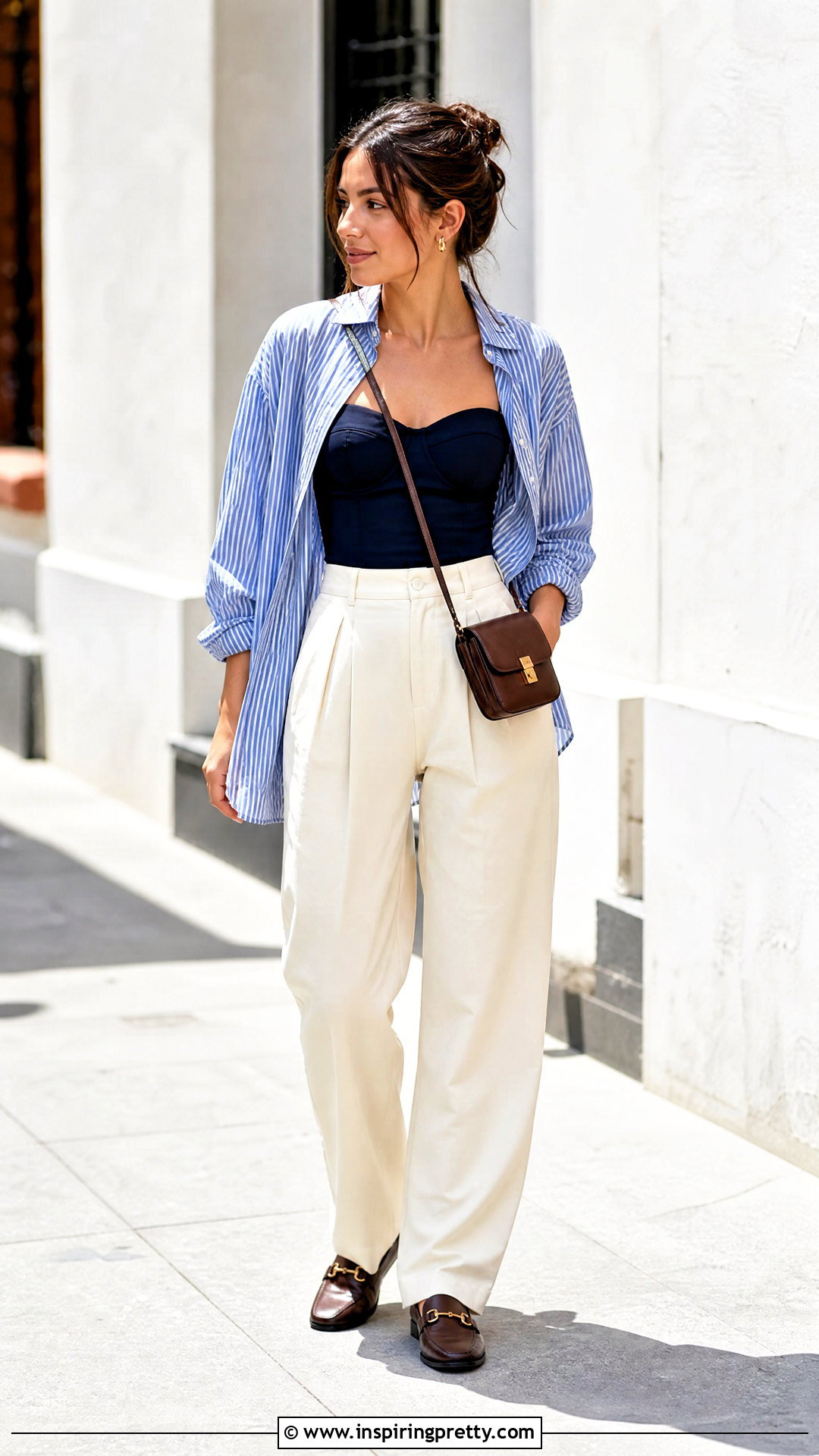 Bustier Top With Oversized Button Down Shirt - 50 bustier top outfits