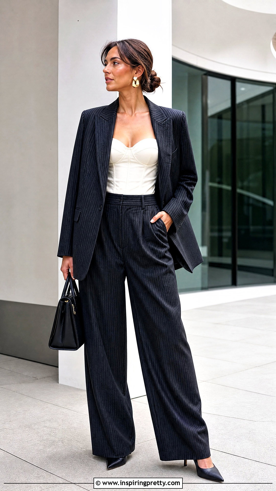 Bustier Top With Pinstripe Trousers - 50 bustier top outfits