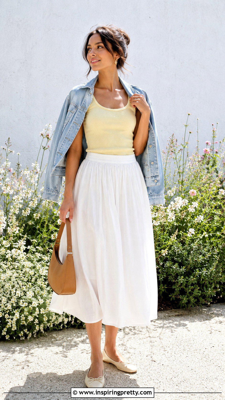 Butter Yellow Tank Top With White Midi Skirt - 20 Pastel Tank Tops Collections