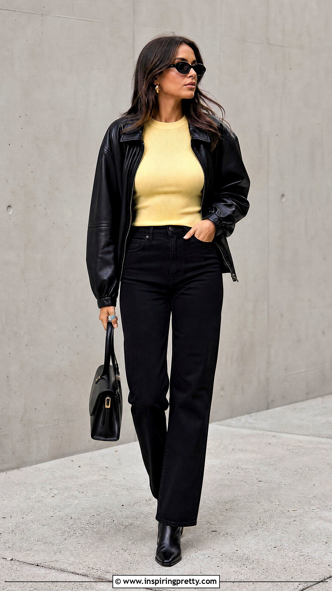 Butter Yellow Top With Leather Jacket - 50 butter yellow top outfit ideas