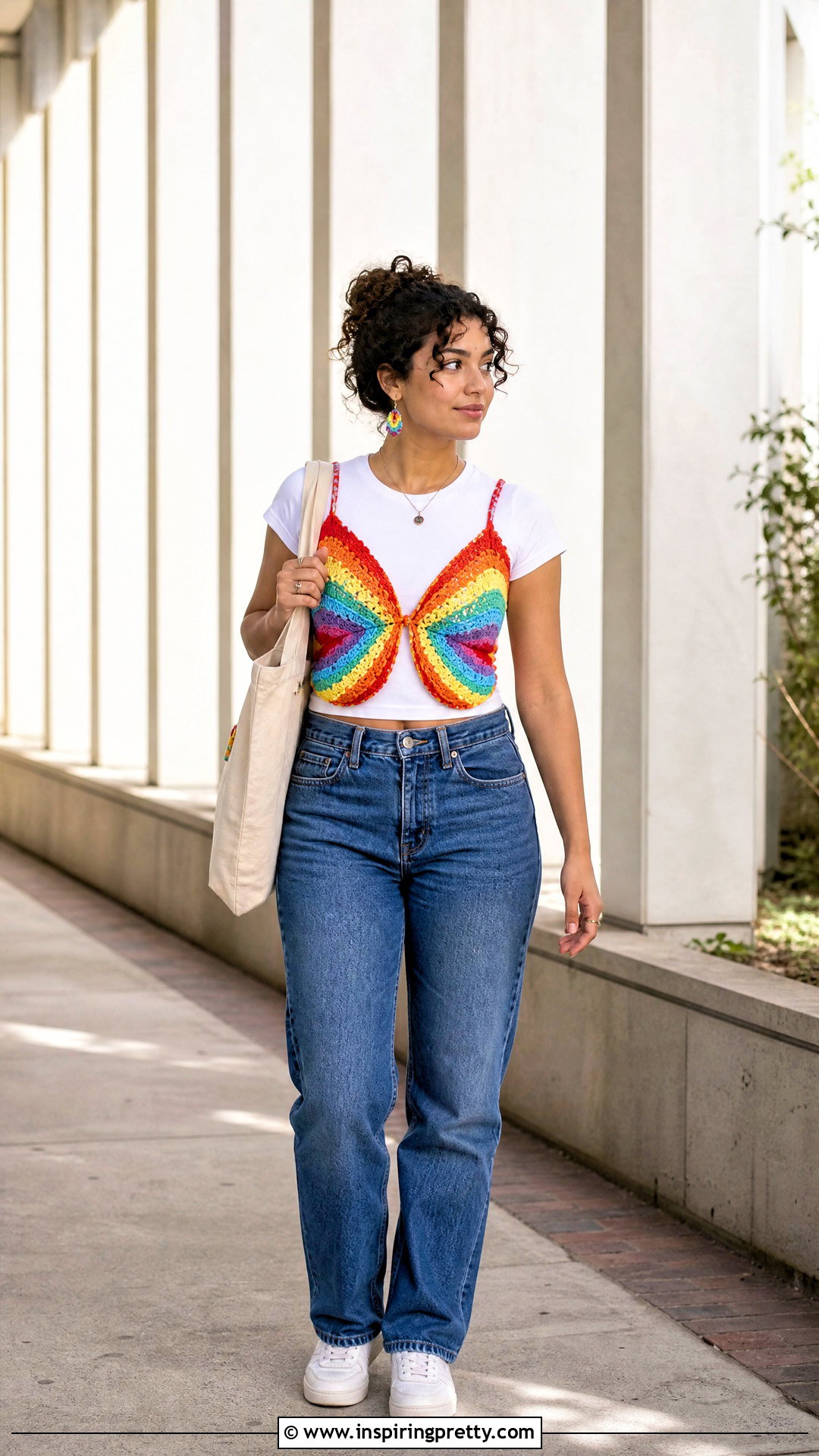 Butterfly Crochet Top Over A White T Shirt - 50 butterfly crochet top outfit ideas