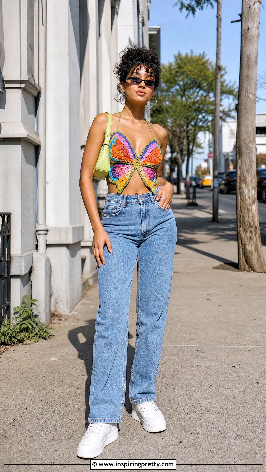 Butterfly Crochet Top With High Waisted Jeans - 50 butterfly crochet top outfit ideas